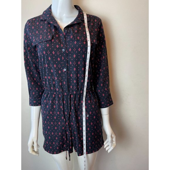 Banana Republic Women Geometric Romper Front Button Drawstring 3/4 Sleeve Blue 0 - Picture 3 of 9